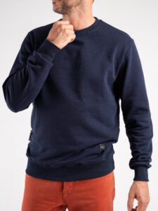 BL11 Felpa girocollo garzata con etichetta logo GIROBASIC Blu Navy (4)