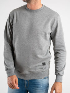 BL11 Felpa girocollo garzata con etichetta logo GIROBASIC Grigio Melange (3)