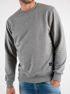 BL11 Felpa girocollo garzata con etichetta logo GIROBASIC Grigio Melange (4)