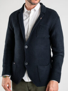 BL11 Giacca in maglia misto lana con taschino LINKS AI Blu (2)