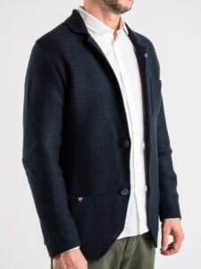 BL11 Giacca in maglia misto lana con taschino LINKS AI Blu (6)