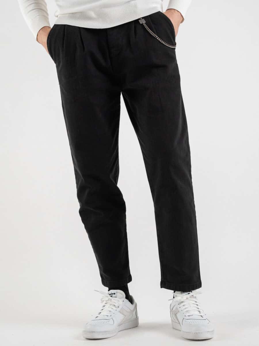 BL11 Pantalone lacci cropped con catenella removibile Nero
