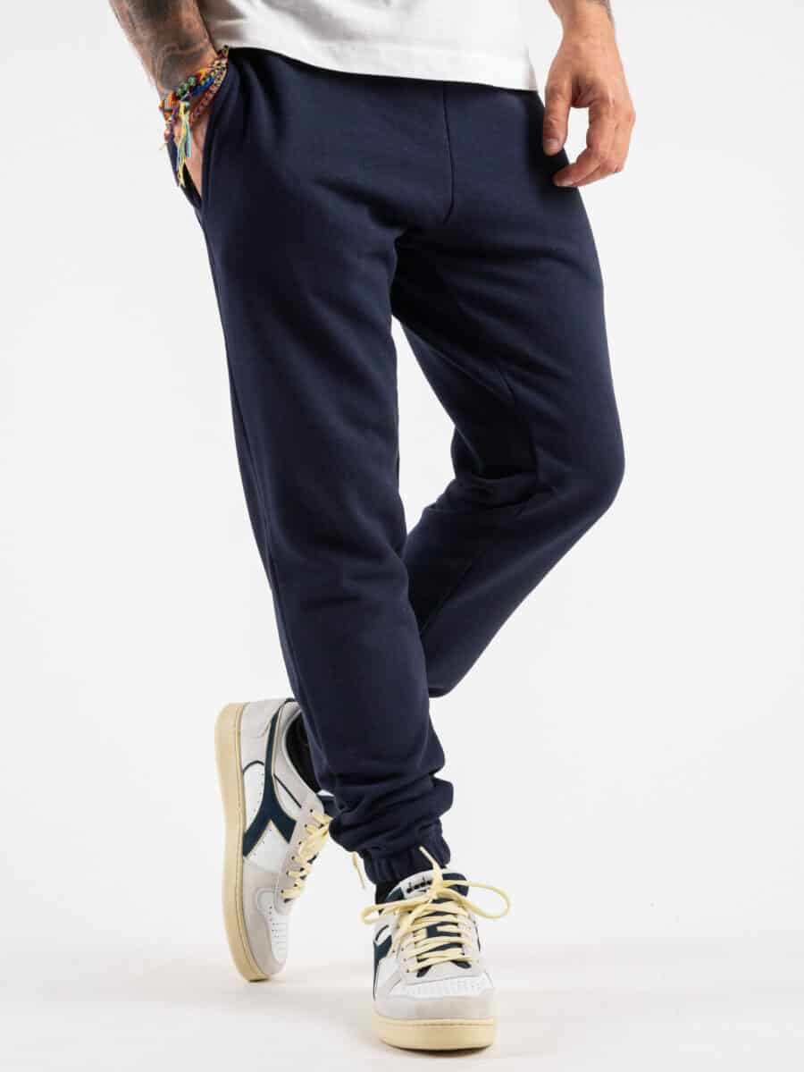 BL11 Pantalone tuta basico in cotone con patch logo e polsini PANTUTA Blu Navy