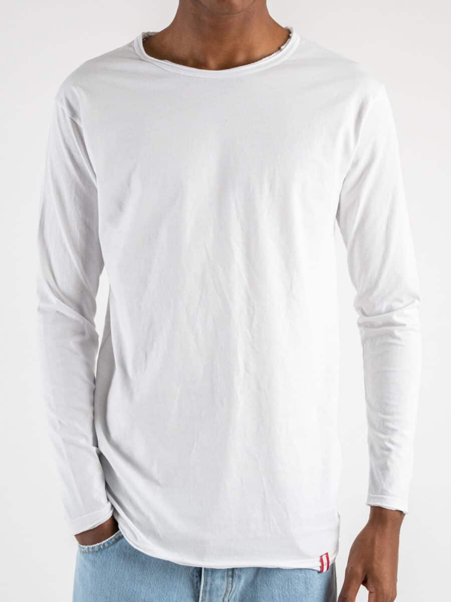 BL11 T-shirt in cotone basica a manica lunga Bianca