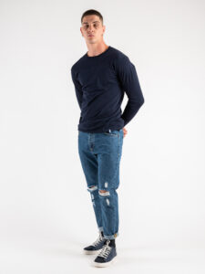 BL11 T-shirt in cotone basica a manica lunga Blu Navy 1 (1)