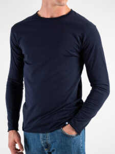 BL11 T-shirt in cotone basica a manica lunga Blu Navy 1 (2)