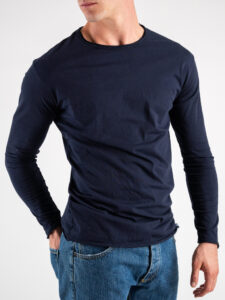 BL11 T-shirt in cotone basica a manica lunga Blu Navy 1 (3)