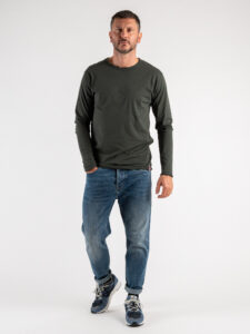 BL11 T-shirt in cotone basica a manica lunga Militare (1)