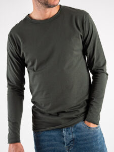 BL11 T-shirt in cotone basica a manica lunga Militare (3)