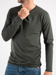 BL11 T-shirt in cotone basica a manica lunga Militare (4)