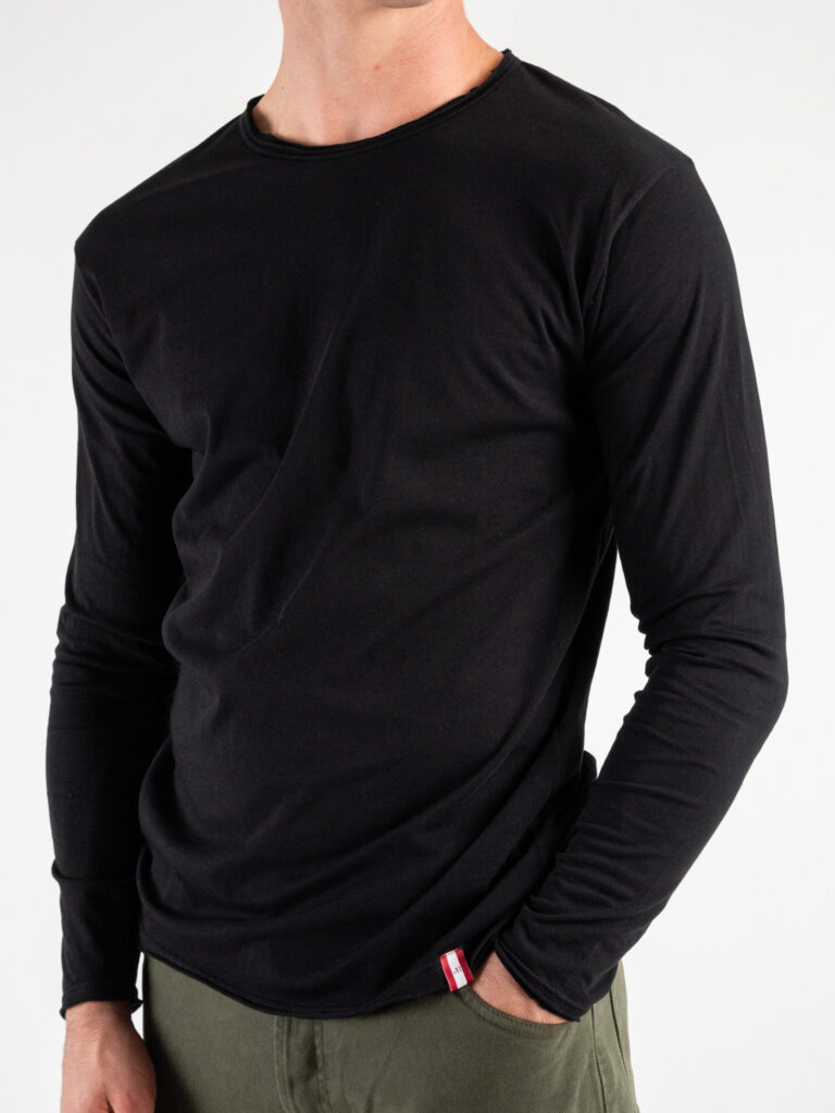 BL11 T-shirt in cotone basica a manica lunga Nera - immagine 4