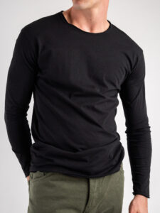 BL11 T-shirt in cotone basica a manica lunga Nera (2)