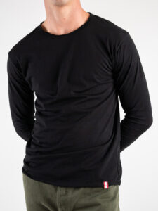 BL11 T-shirt in cotone basica a manica lunga Nera (3)