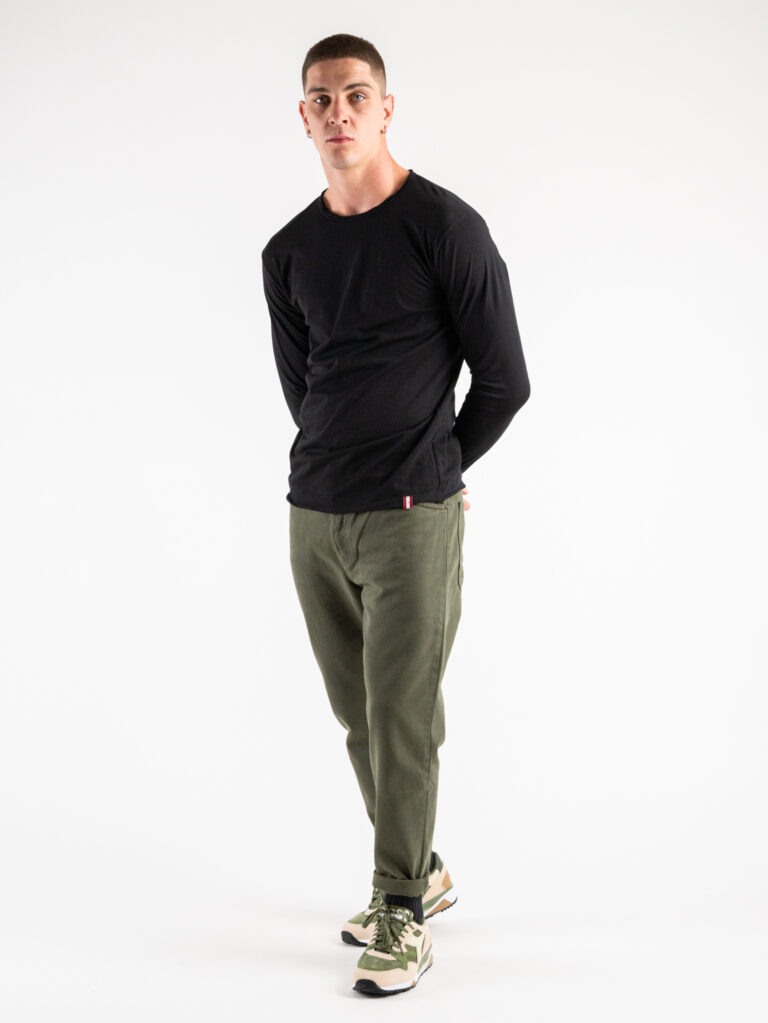 BL11 T-shirt in cotone basica a manica lunga Nera - immagine 2