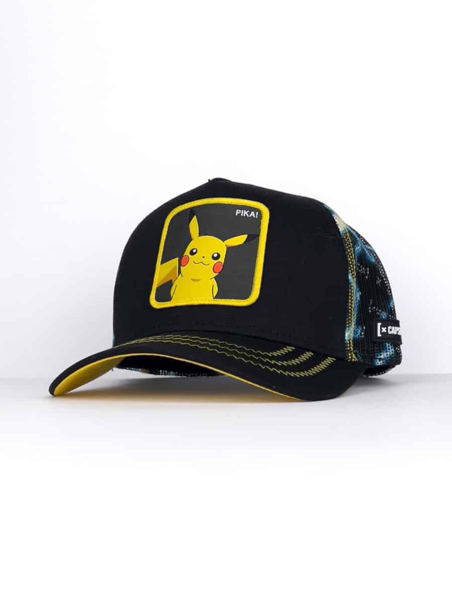 CAPSLAB Cappellino Pokemon nero con cuciture gialle e patch nera PIKACHU