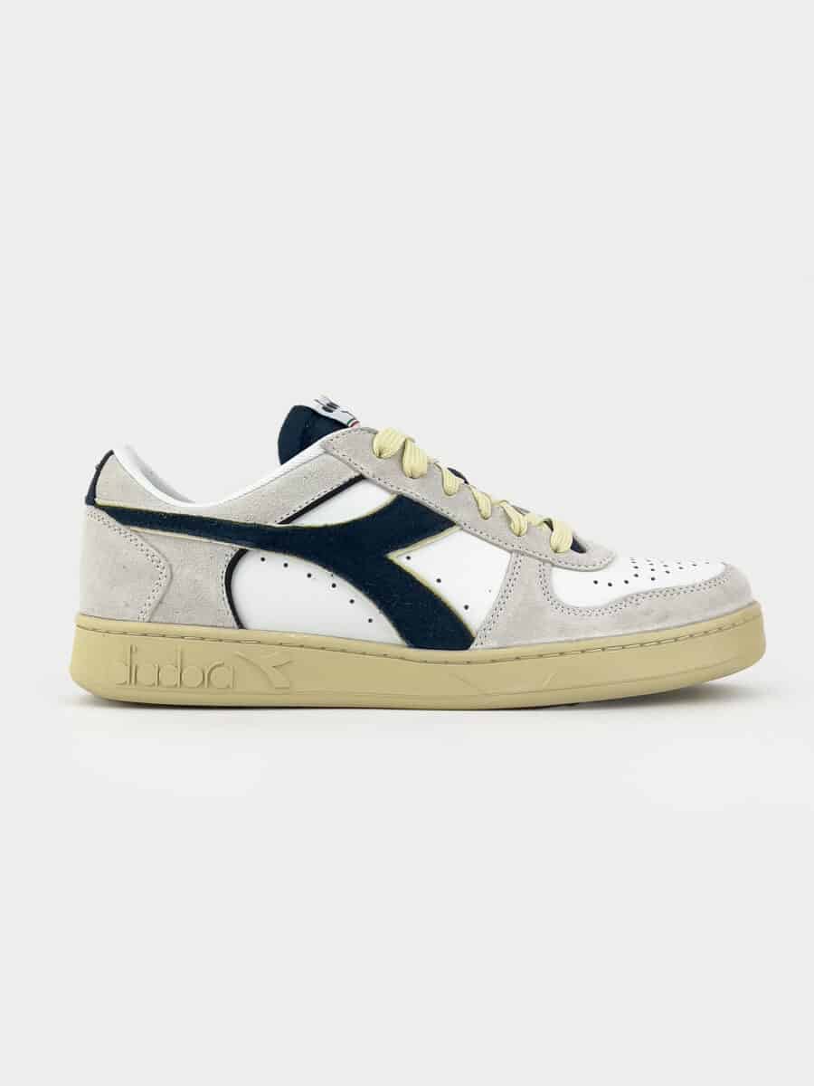 DIADORA Magic Basket Low Suede Leather White/Blue Caspian Sea