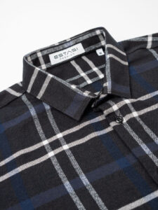 ESTASI Camicia in flanella a quadri grossi con colletto APRICA 455 BluNera (1)