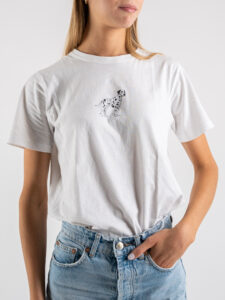 ESTASI T-shirt morbida in cotone con logo Sofi Dalmata Bianca (2)