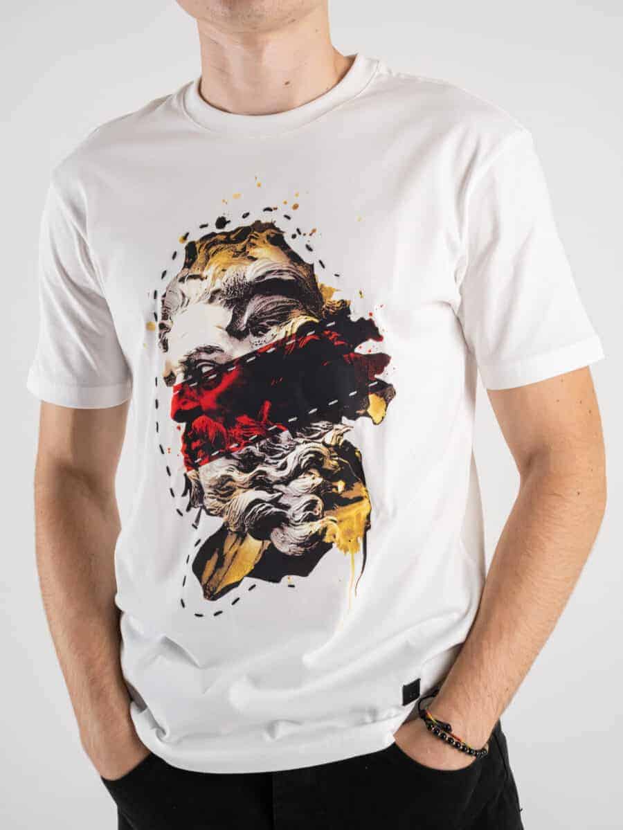 GIANNI LUPO T-shirt in cotone con stampa Statua/Poseidone GL520L Bianco