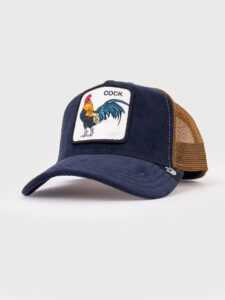 GOORIN BROS Cappellino Blu con retina cammello e patch bianca in pelle stampa gallo COCK11