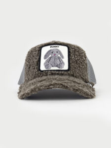 GOORIN BROS Cappellino Grigio con retina, pelo e patch in pelle bianca stampa coniglio BUNNY2
