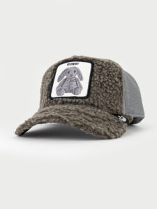 GOORIN BROS Cappellino Grigio con retina, pelo e patch in pelle bianca stampa coniglio BUNNY3