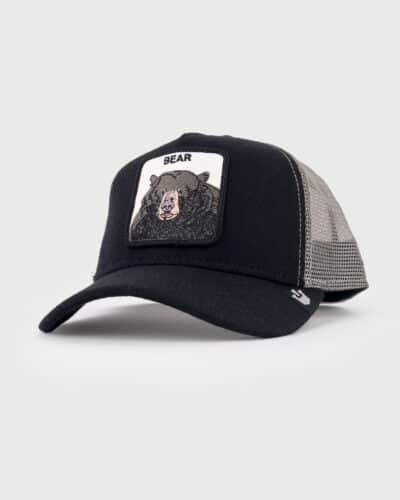 GOORIN BROS Cappellino Nero con retina grigia e patch in pelle bianca stampa orso BEAR11 Nuovi Arrivi