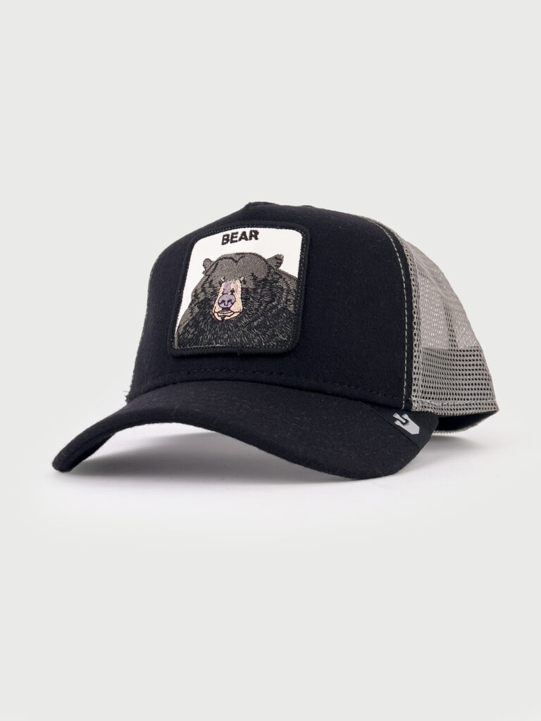 GOORIN BROS Cappellino Nero con retina grigia e patch in pelle bianca stampa orso BEAR11 GOORIN BROS GOORIN BROS Cappellino Nero con retina grigia e patch in pelle bianca stampa orso BEAR