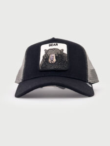 GOORIN BROS Cappellino Nero con retina grigia e patch in pelle bianca stampa orso BEAR12