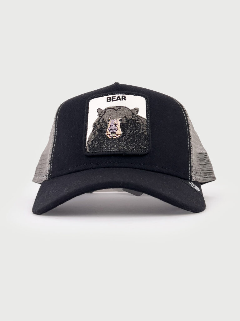 GOORIN BROS Cappellino Nero con retina grigia e patch in pelle bianca stampa orso BEAR12 GOORIN BROS GOORIN BROS Cappellino Nero con retina grigia e patch in pelle bianca stampa orso BEAR