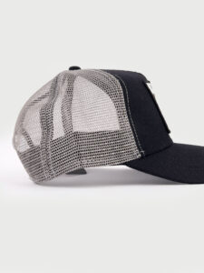 GOORIN BROS Cappellino Nero con retina grigia e patch in pelle bianca stampa orso BEAR13