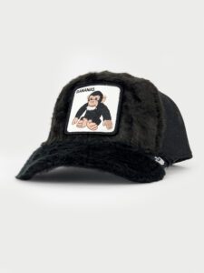 GOORIN BROS Cappellino Nero con retina, pelo e patch in pelle bianca stampa scimmia BANANAS1