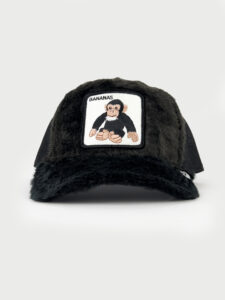 GOORIN BROS Cappellino Nero con retina, pelo e patch in pelle bianca stampa scimmia BANANAS2