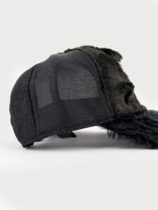 GOORIN BROS Cappellino Nero con retina, pelo e patch in pelle bianca stampa scimmia BANANAS3