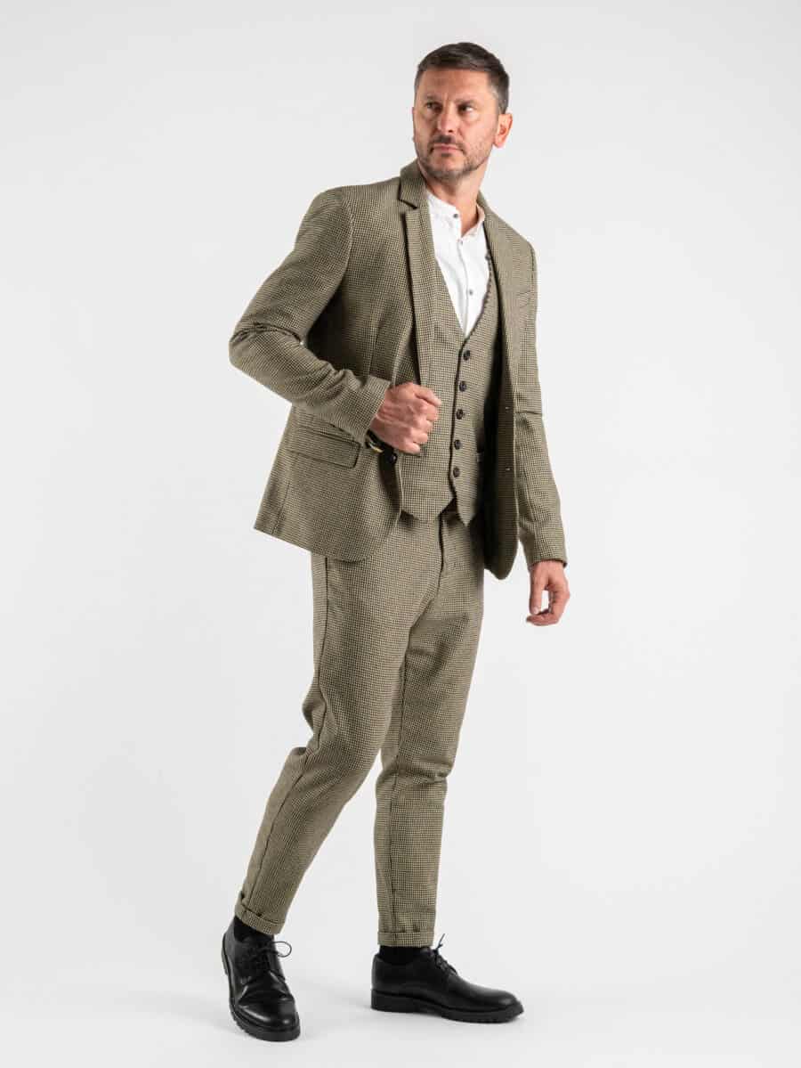 IMPERIAL Gilet misto lana in fantasia pied de poule L810EMR Verde/Moro