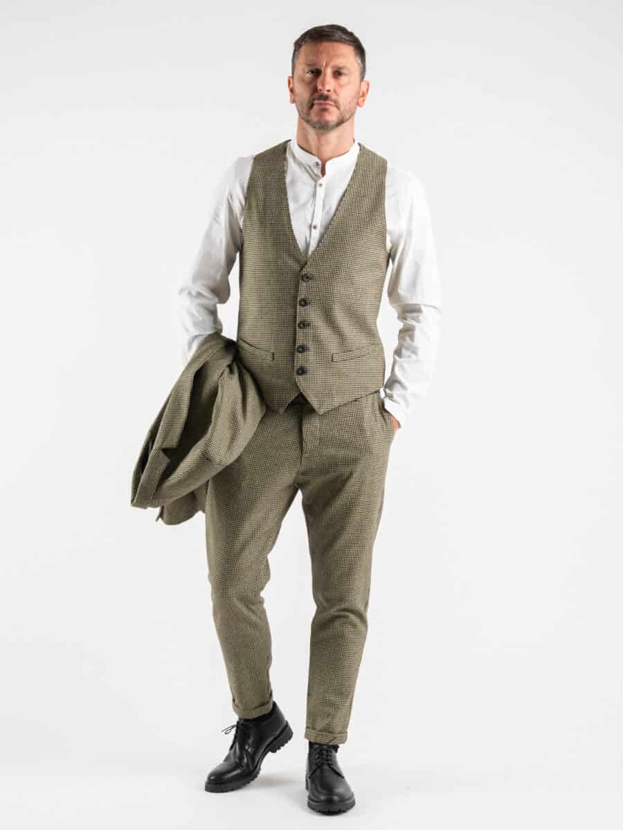 IMPERIAL Pantalone misto lana in fantasia pied de poule PWB0EMR Verde/Moro