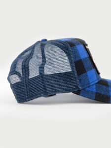 OORIN BROS Cappellino scozzese blu e nero con retina blu e patch nera stampa lupo LONE WOLF3