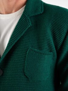 OVER-D Giacca basica in maglia con collo a V Verde Bottiglia (1)