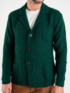 OVER-D Giacca basica in maglia con collo a V Verde Bottiglia (5)
