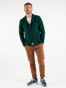 OVER-D Giacca basica in maglia con collo a V Verde Bottiglia (6)