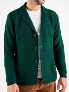 OVER-D Giacca basica in maglia con collo a V Verde Bottiglia (8)