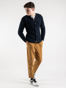 OVER-D Giacca basica in maglia con collo coreana Blu (2)