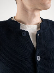 OVER-D Giacca basica in maglia con collo coreana Blu (4)