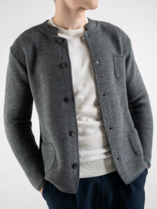 OVER-D Giacca basica in maglia con collo coreana Grigio Melange (2)