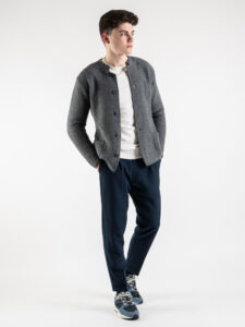 OVER-D Giacca basica in maglia con collo coreana Grigio Melange (4)
