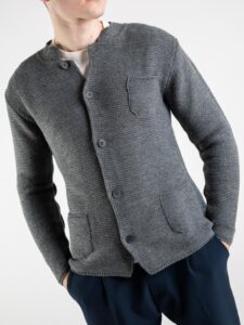 OVER-D Giacca basica in maglia con collo coreana Grigio Melange (9)