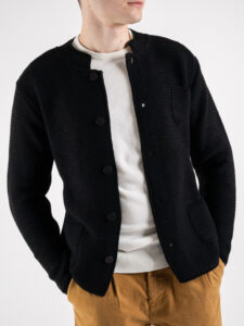 OVER-D Giacca basica in maglia con collo coreana Nera (2)