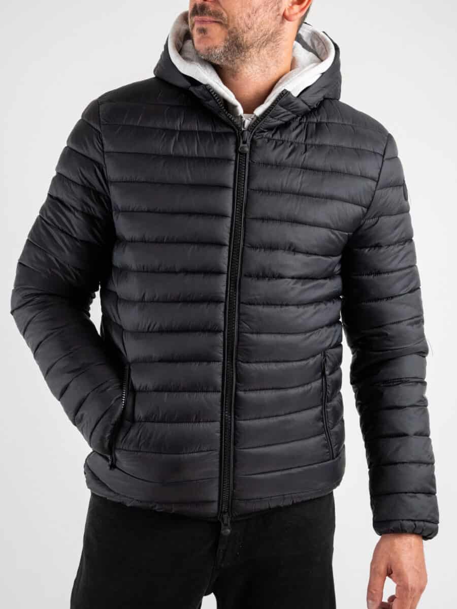 OVER-D Piumino leggero bicolore con cappuccio J02 Nero/Grigio