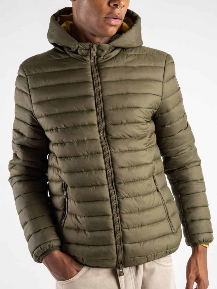 OVER-D Piumino leggero bicolore con cappuccio J02 Militare/Senape