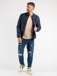 OVER-D Piumino leggero bicolore con collo coreana J03 BluRoyal (5)